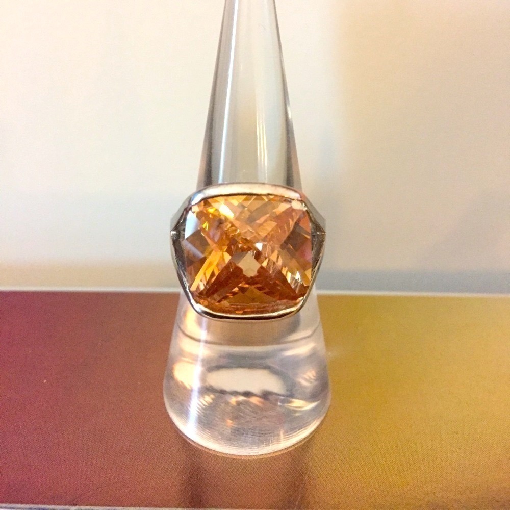 Silver Cushion Cut Citrine Quartz Ring 7